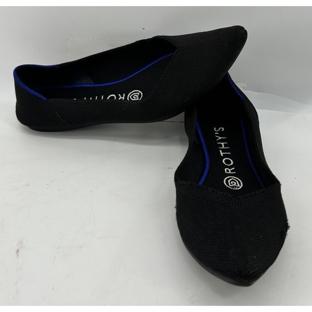 Rothy The Point Slip On Flats Black With Blue‎ Halo Women's Size 6.5